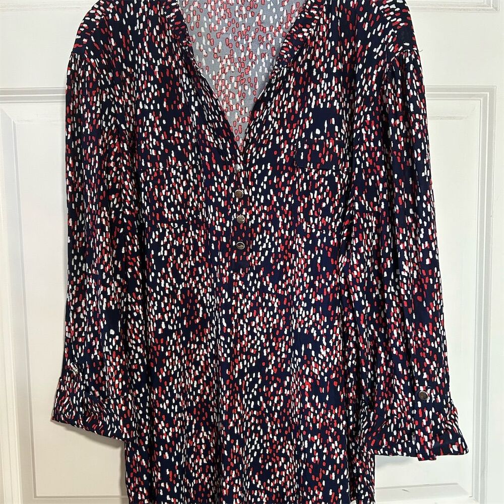 Ava & Grace Women's XL Geometric V-Neck Blouse 3/4 Roll Tab Sleeve